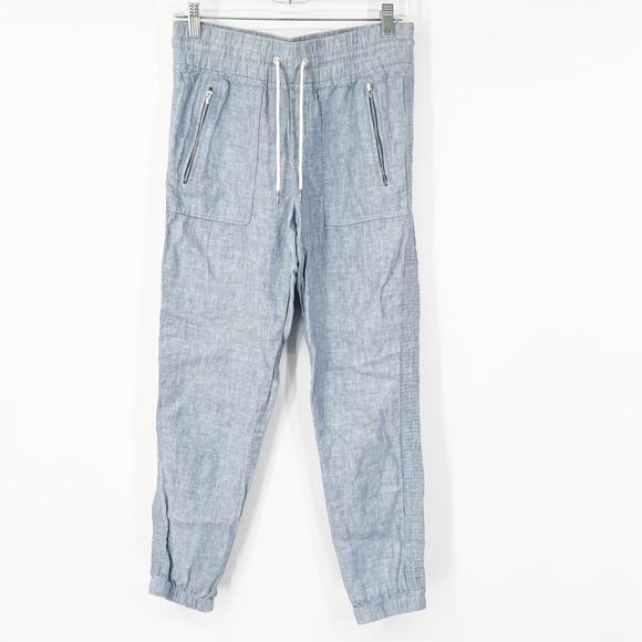 Athleta Cabo Linen Joggers Blue Drawstring High Rise - Picture 2 of 9